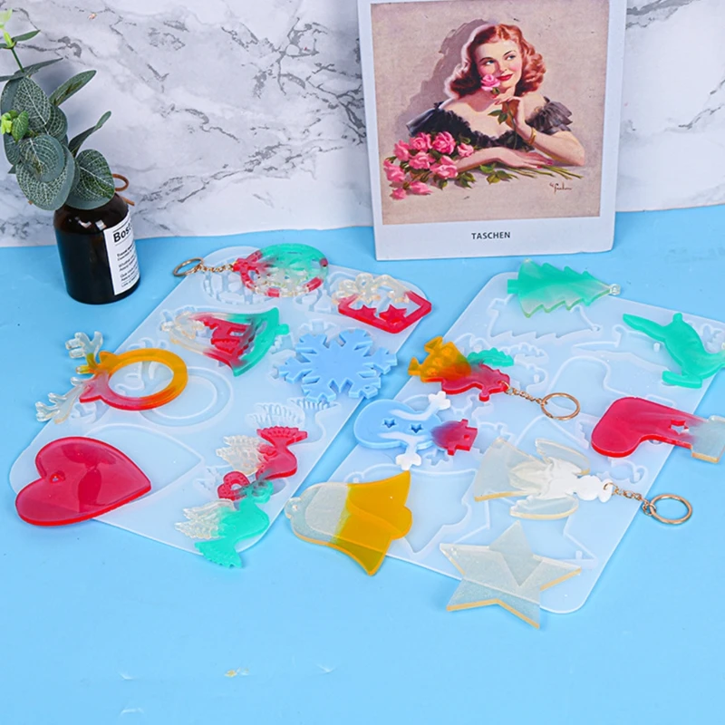 

Christmas Resin Silicone Molds Christmas Keychain Mold Epoxy Casting Mold Xmas Theme for Holiday Home Party Decor