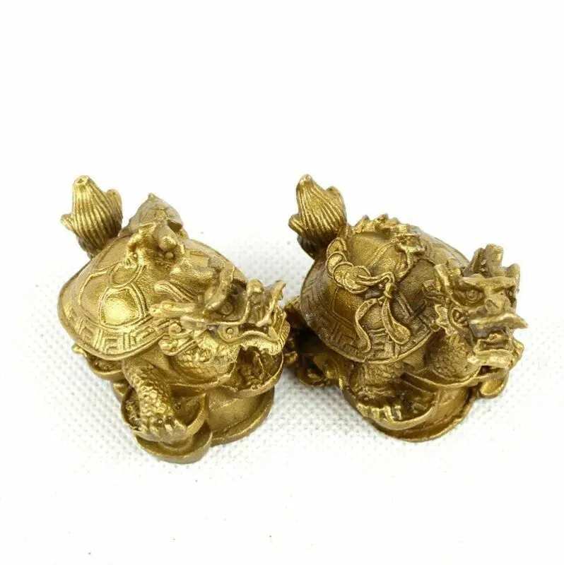 

HOT Pure Brass Dragon Turtle Dominated Furnishing Articles Mascot 2 Pcs