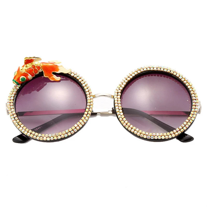 

2020 Koi Diamond Sunglasses Women Metal Retro Fashion Round Sunglasses Women Sun Glasses Brand UV400 Eyeglasses Shades