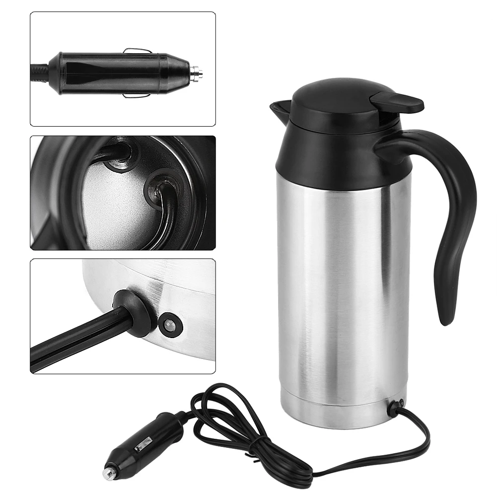

750ml 12V Car Stainless Steel Cigarette Lighter Heating Kettle Mug Electric Travel Thermoses