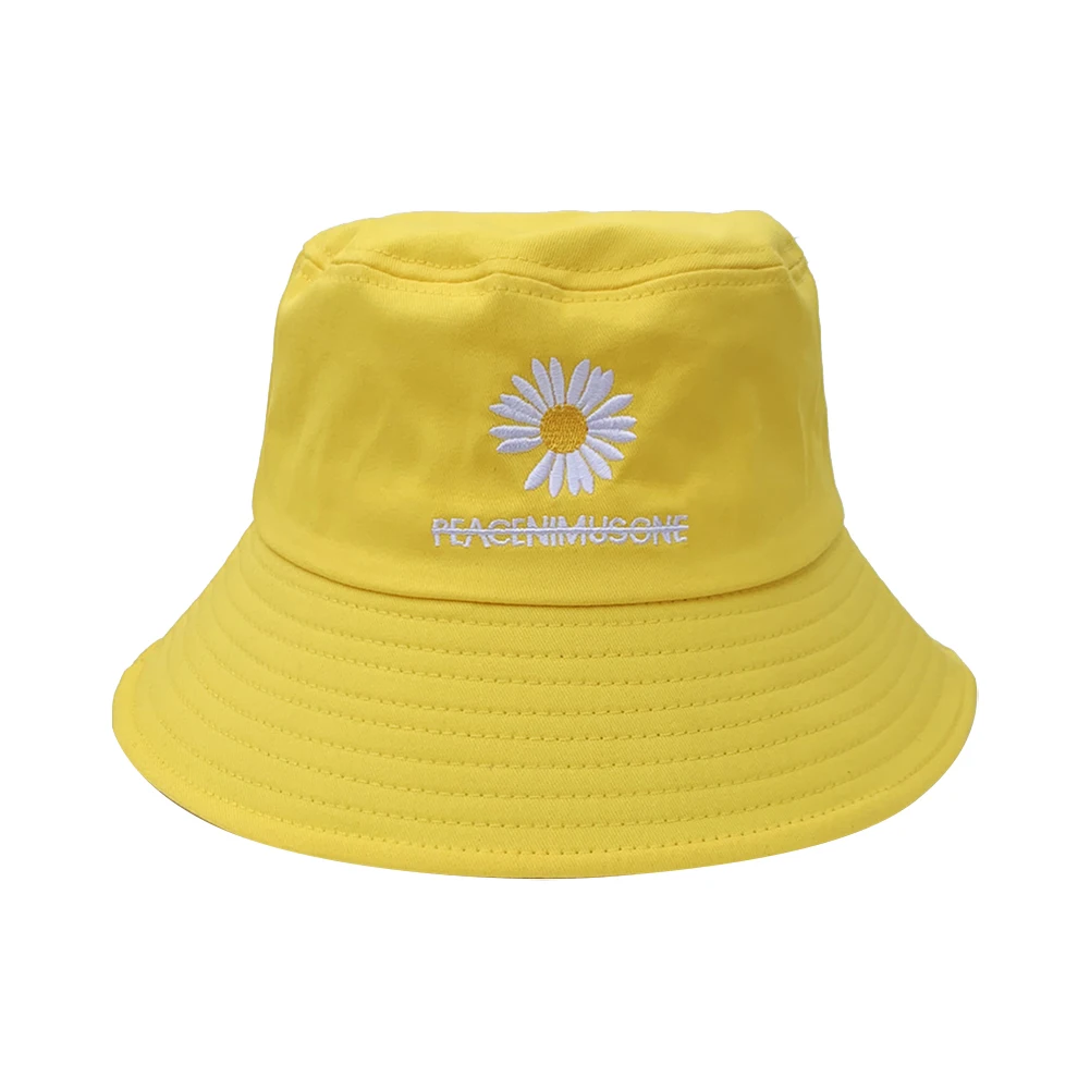 

1Pcs Autumn Summer Daisy Embroidery Letters Fisherman Cap Bucket Hats Womens Wide Brim Hat Hiking Beach Sun Visor Cap