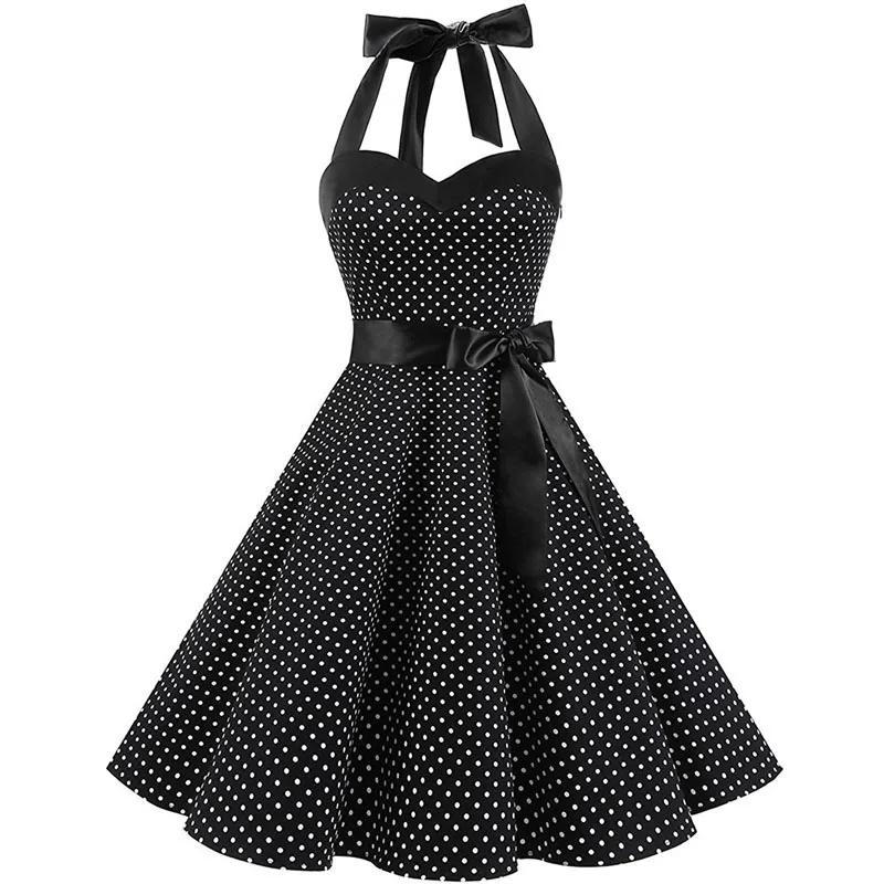 

Туника, винтажное платье для женщин, лето 2021, сексуальные платья в горошек, вечерние платья с лямкой на шее, Vestidos размера плюс, платье на була...