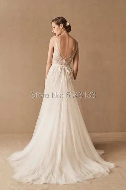 Boho V шеи Тюль Свадебные платья с поясом 2020 простой линии Кружева аппликации