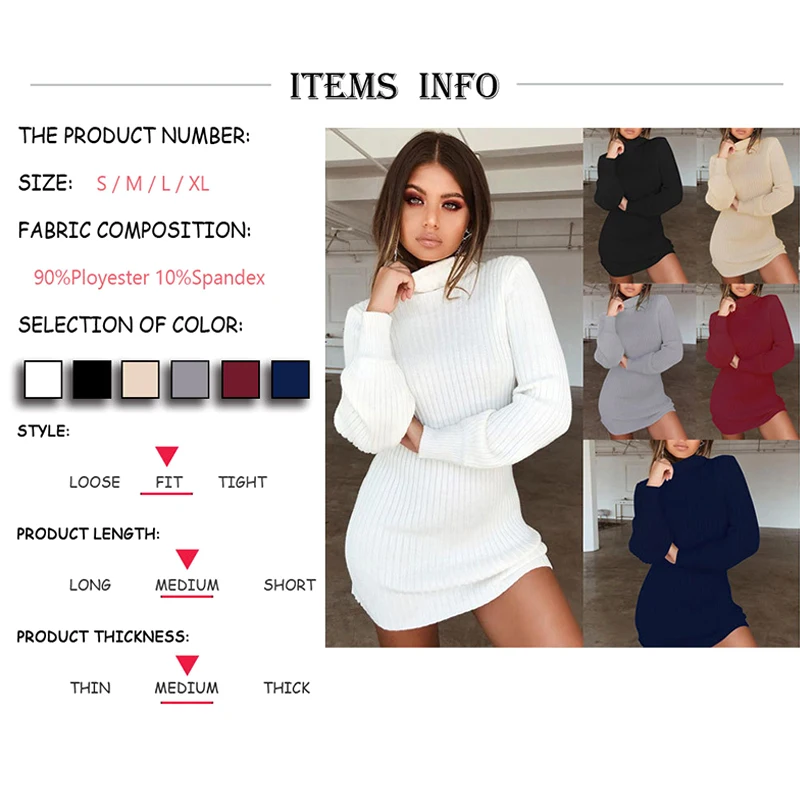 Новинка 2019 модное женское вязаное облегающее платье свитер с воротником Хомутом