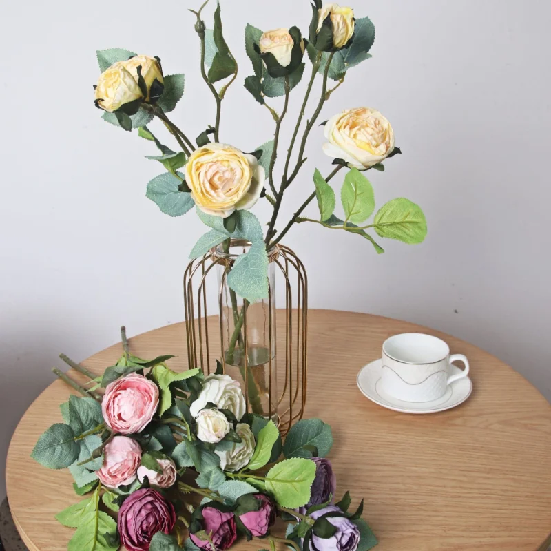 

Artificial Flower Single Branch Length 45cm 3 Roses WeddingDecoration HomeFurnishings GardenLandscapingFlowerArrangement In Vase