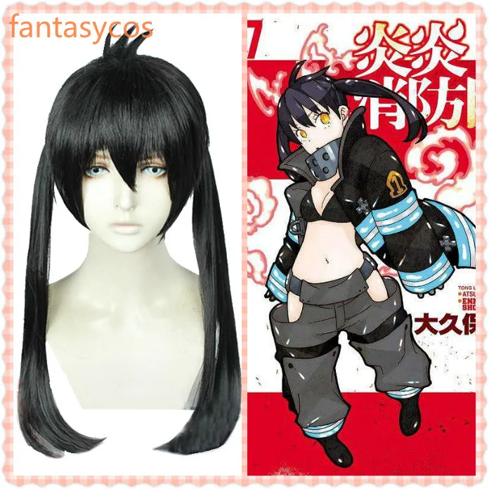 Kotatsu Tamaki аниме Fire Force Enen no Shouboutai костюм косплей длинные черные термостойкие синтетические волосы парики+ Бесплатный парик колпачок