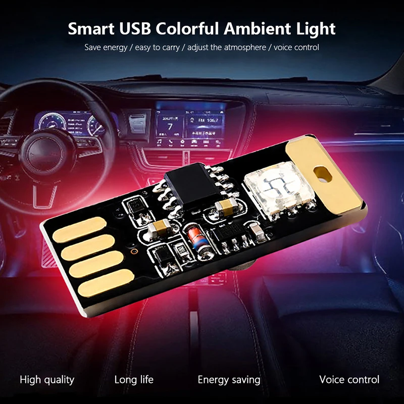 CARCTR автомобильная светодиодная атмосферная светильник USB голос Управление RGB
