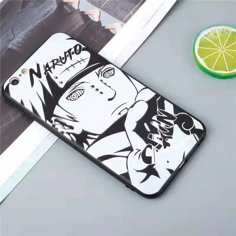 3D Relief Black White ONE PIECE Naruto Sasuke Kakashi Phone Case For iPhone X 8 7 6 6S s Plus XR XS Max Soft Silicone Back Cover |