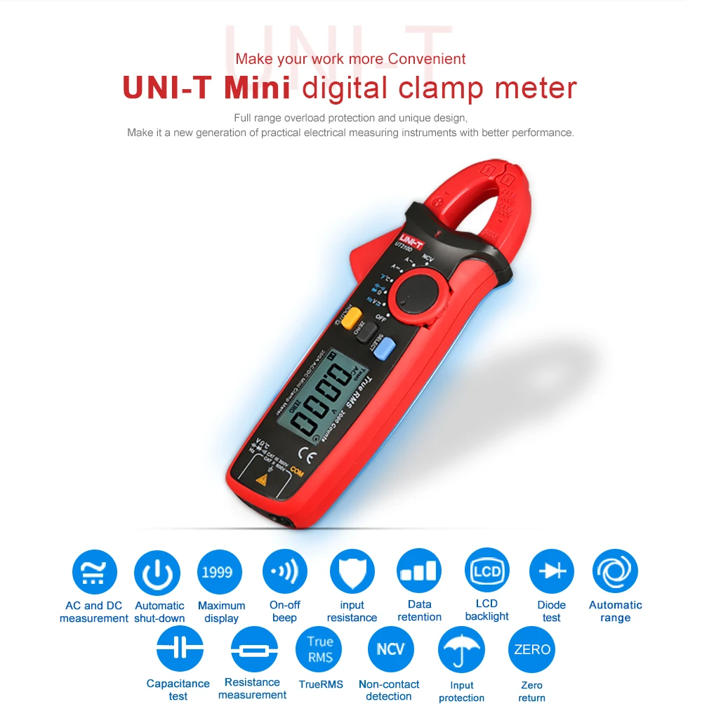UNI-T UT210E мини-клещи True RMSDigital мультиметр AC/DC Детектор тока ручной зажим мультиметр токовые зажимы