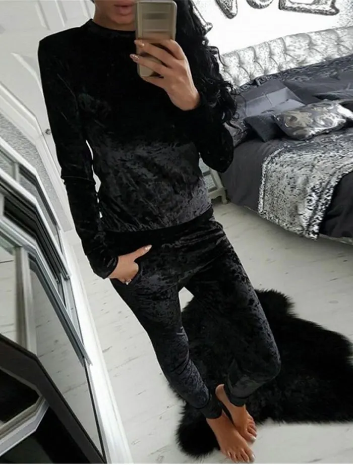 3XL 7 цветов Бархатный спортивный костюм женский костюм Бархатный комплект топ с длинными рукавами+ брюки велюровый спортивный костюм наборы для женский спортивный костюм