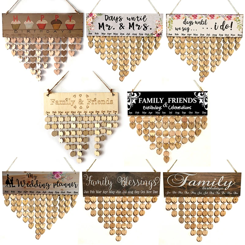 

Wooden Family Birthday Reminder Calendar Board DIY Wall Hanging Anniversary Celebration Wedding Tracker Plaque Home Decoration