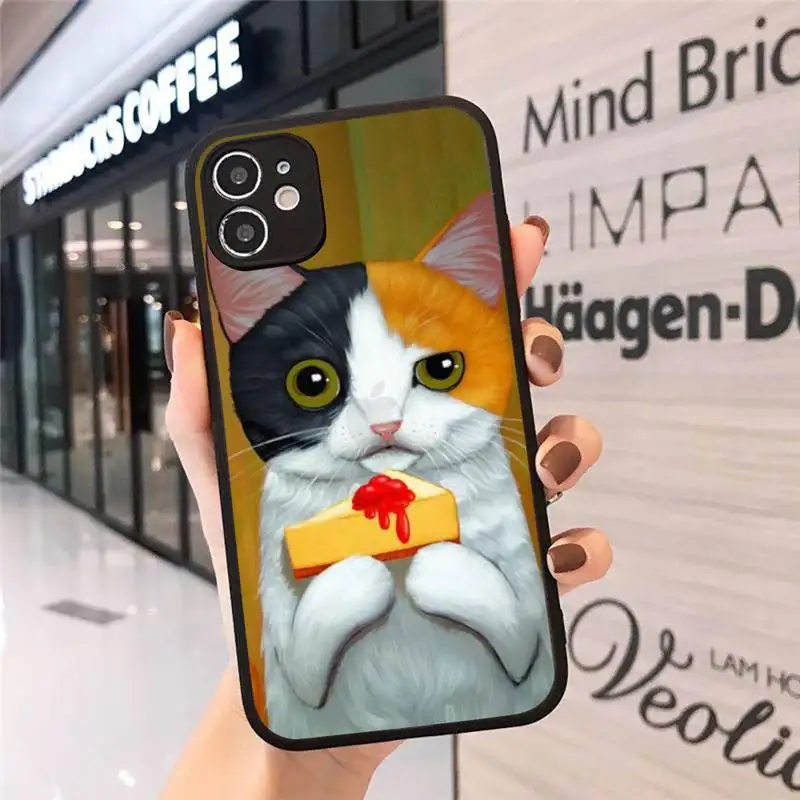 

Funny art cat animal Phone Case matte transparent For iphone 7 8 11 12 plus mini x xs xr pro max cover