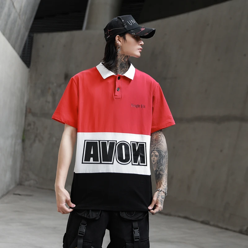 Мужская хлопковая рубашка-поло зеленая желтая красная в стиле хип-хоп блестящая