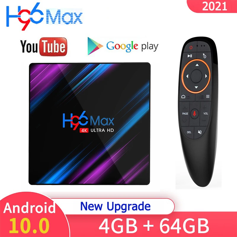 2021 ТВ приставка Android 10 4GB 64GB Quad Core 4K TV Box H96 MAX Smart Google Voice Декодер каналов кабельного
