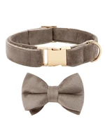 personalized dog collar bow tie belt suit brown velvet belt size dog collar custom pet dog id