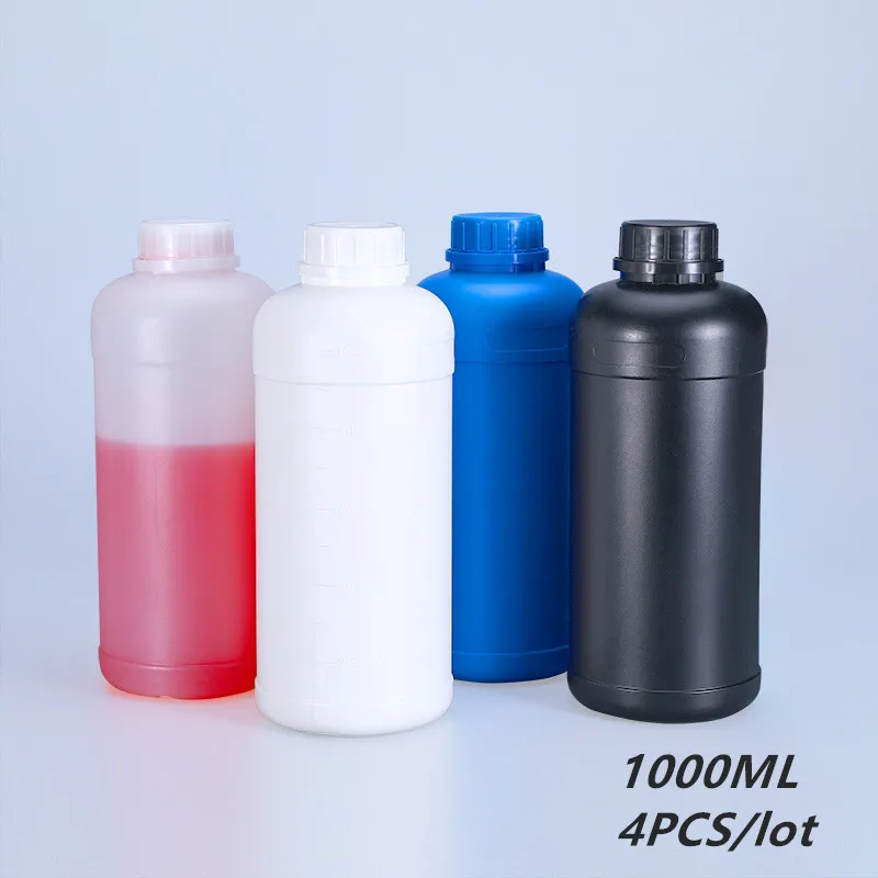 

Empty 1000ML Round bottle for alcohol/Shampoo/paint Leakproof plastic container Food Grade HDPE bottles 4PCS