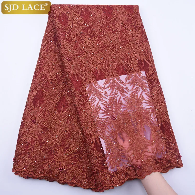 

SJD LACE French Net Laces With Stones High Quality Tulle African Laces Fabric For Wedding Party Dress Nigeria Lace Fabric A1867