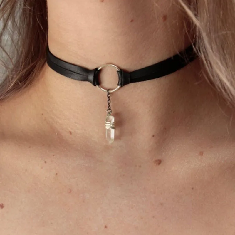 Black Choker/ Crystal Choker/ Crystal Necklace/ Chain Choker/ Healing Crystal/ Gifts for Her/ Choker