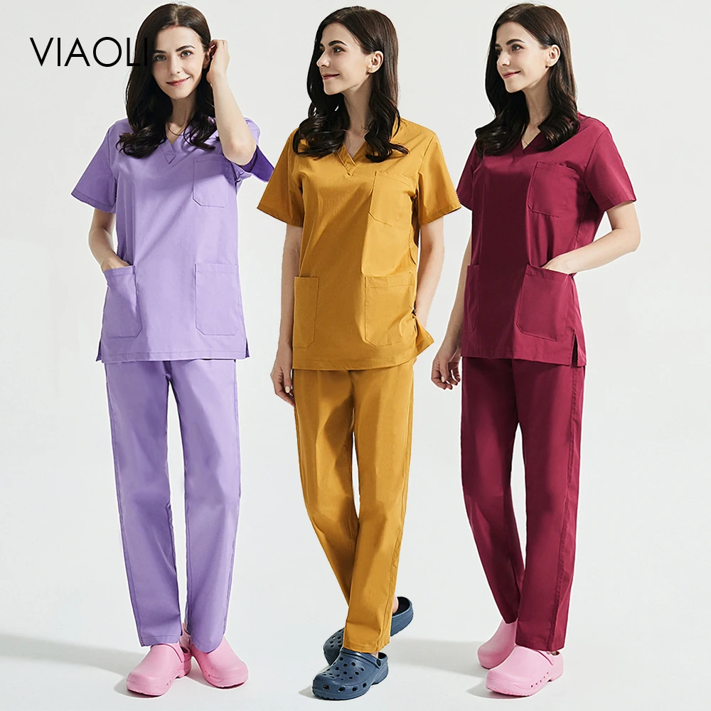 Женская Красивая Униформа с коротким рукавом и V образным вырезом топы брюки