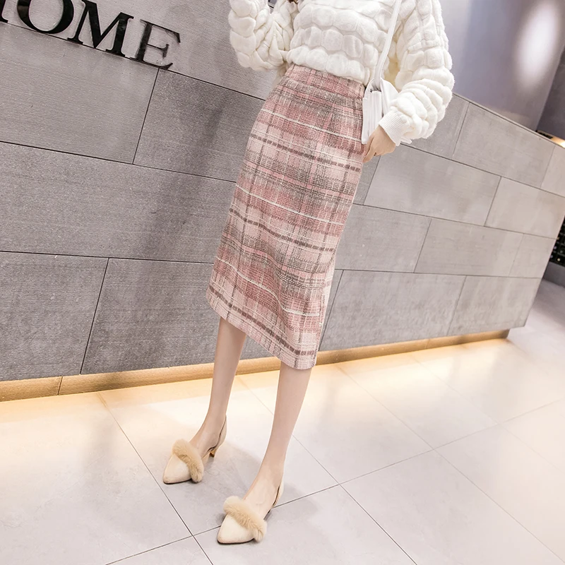 

Woolen fashion fall / winter split buttock skirt half skirt women's autumn 2020 new high waist versatile skirt medium length
