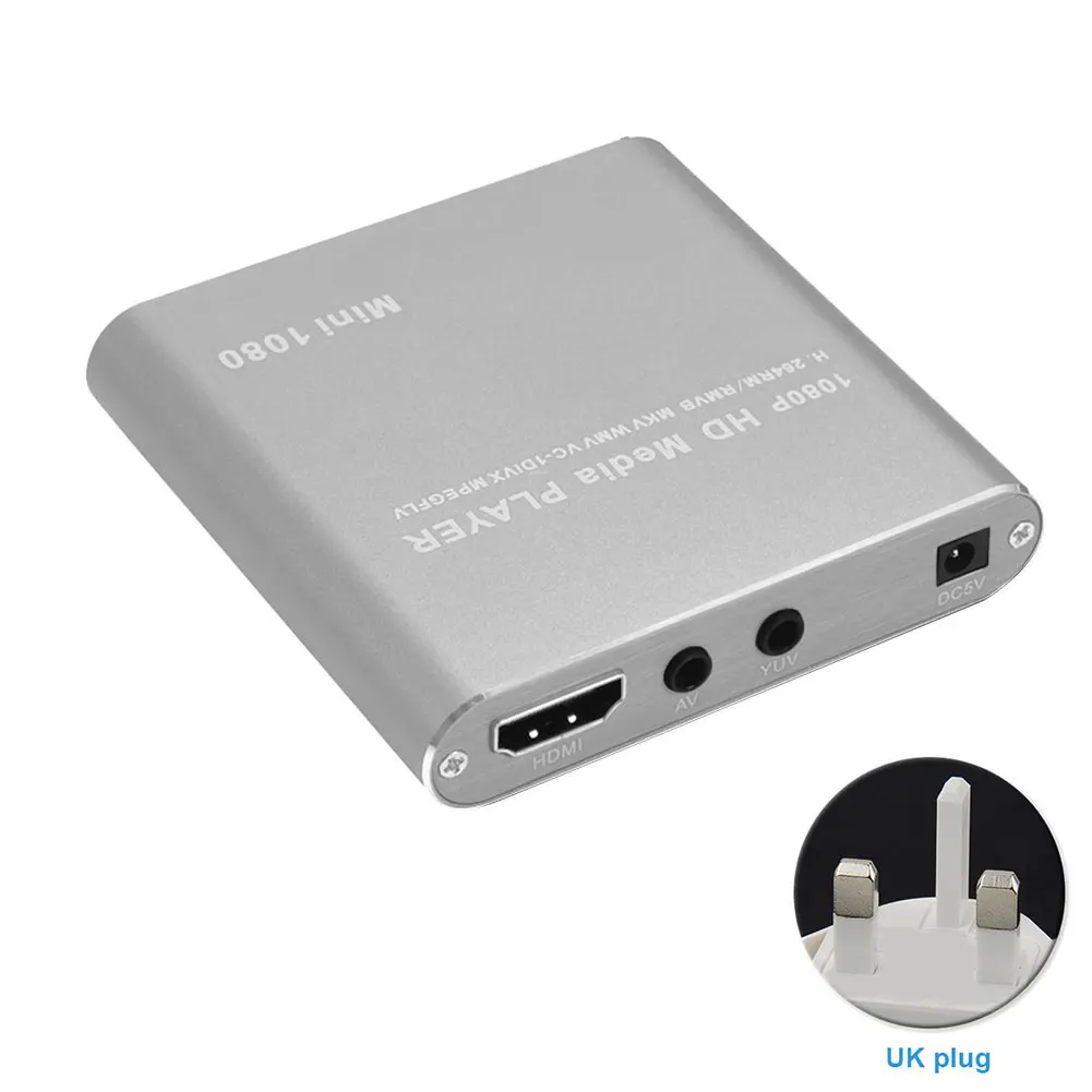 Grey UK Мини HDD медиаплеер хост 1080P Full HD tv Box USB внешний мультимедийный плеер кардридер HDMI MKV AVI H.264 RMVB WMV MMC - Цвет: Grey UK