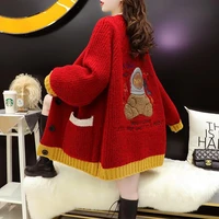 large size fat mm 100 00kg sweater cardigan womens long spring and autumn korean cartoon loose lazy wind knitted coat