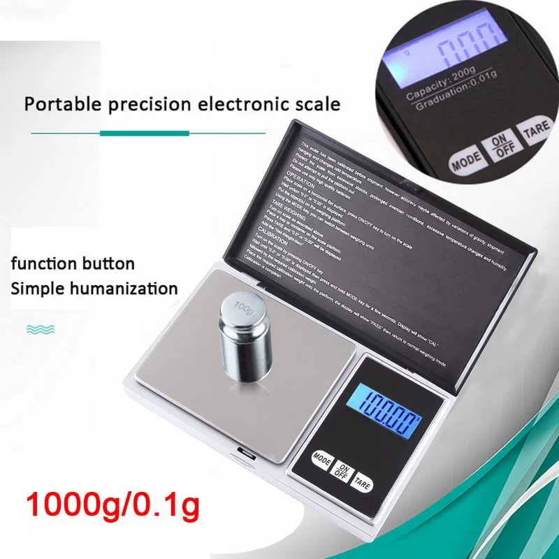 Silver 1000G 0.1G Карманные весы 1 шт. кухонные весы точные цифровые с ЖК-дисплеем для пищевой медицины ювелирные изделия черные - Цвет: Silver 1000G 0.1G