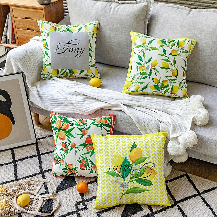 

INS Nordic Fresh Waterproof home decorative cushion cover 45*45 lemon peach yellow pillow cover chair sofa bed office pillowcase