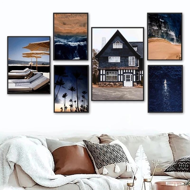 

Океан, пляж, кокосовое дерево, горная стена, Картина на холсте, скандинавские плакаты и принты, настенные картины для декора гостиной