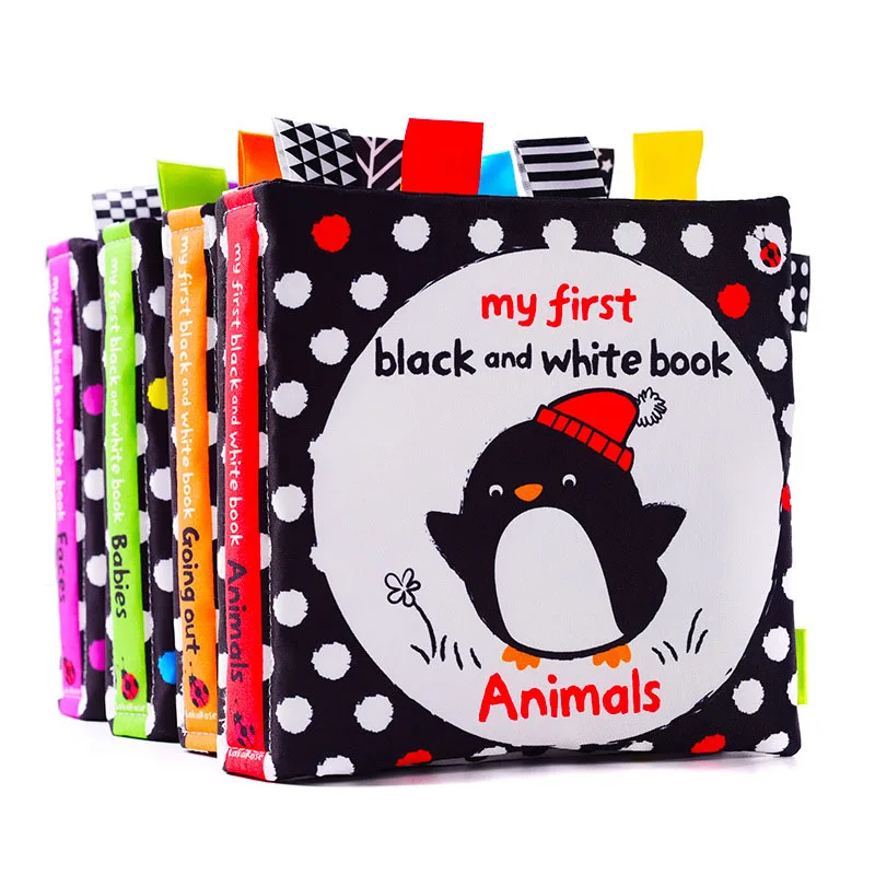 

Sensory Cloth Book Baby Toys 0 12 Months Newborn Bed Sticker Crib Bumper Black and White Animal Quiet Books Montessori Baby Book