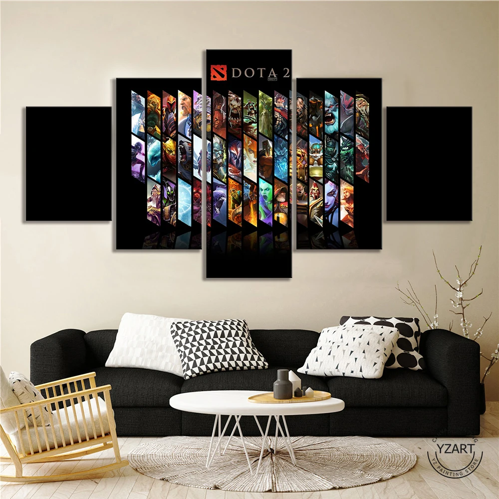Dota 2 Heros картины Настенные видеоигры искусство Настенный декор 5 панелей холст