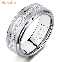 newshe mens promise wedding band tungsten carbide rings for men charm ring 8mm size 9 13 aaaaa white round zircon jewelry trx058