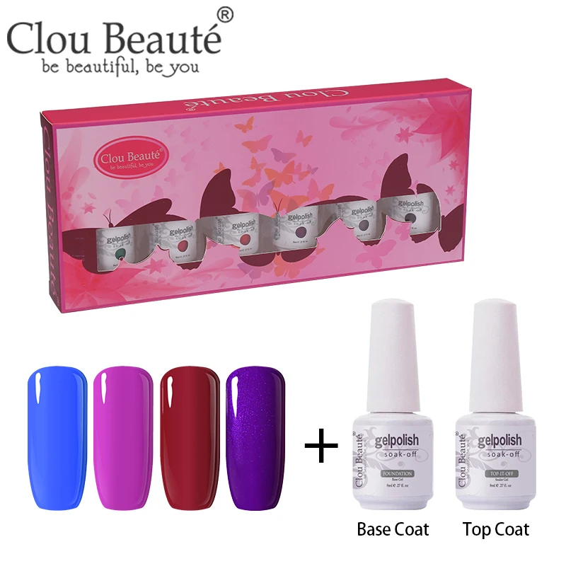 Clou Beaute 6 шт./компл. гель для ногтей профессиональная эмаль стойкий растворимый лак гель лак-основа верхнее покрытие Набор для украшения ногтей