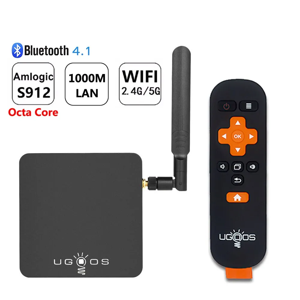 UGOOS AM3 Smart Android 7,1 tv Box Amlogic S912 Восьмиядерный 2 Гб ОЗУ 16 Гб ПЗУ 2,4 г/5 г WiFi 1000 м LAN Bluetooth 4K HD медиаплеер