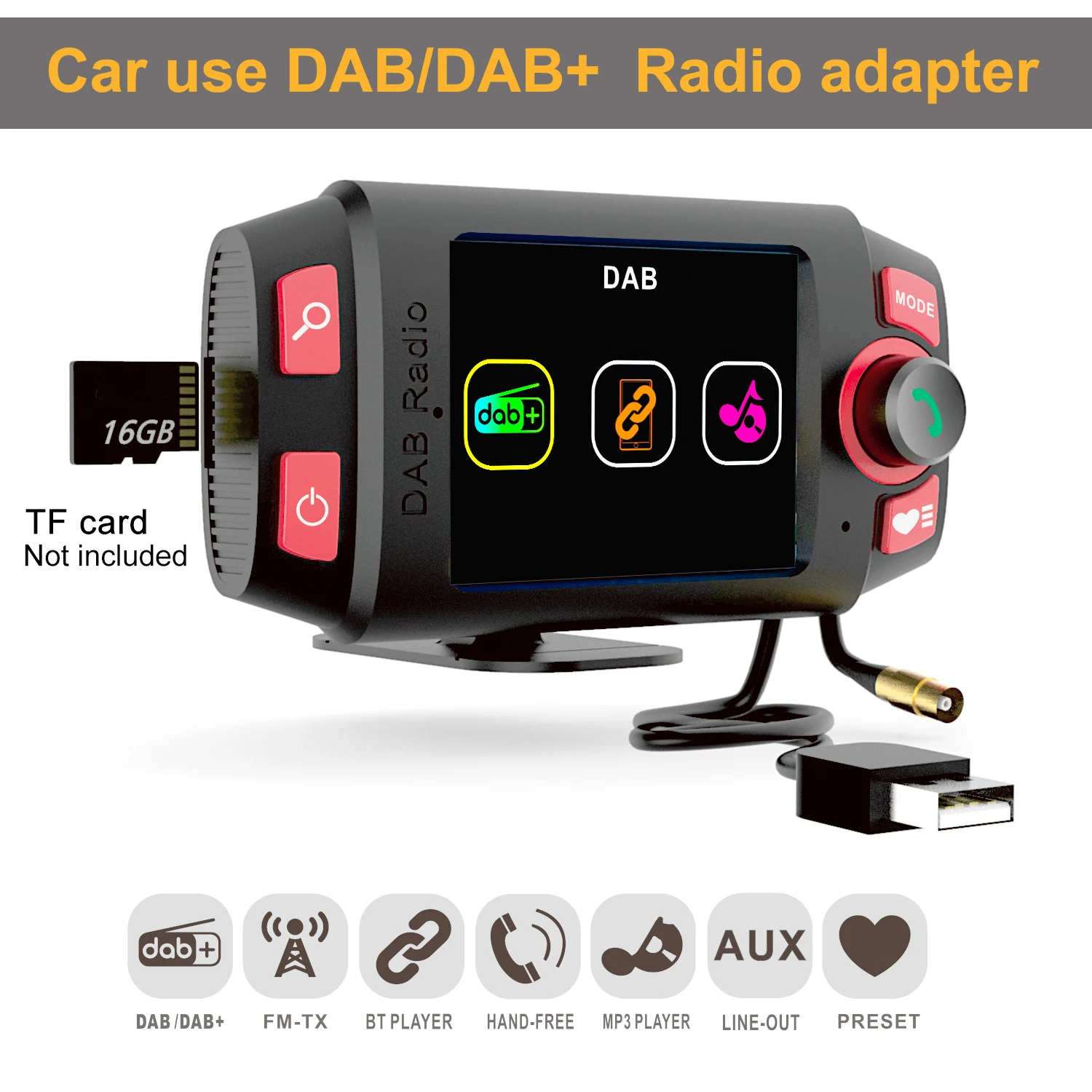 Миниатюрный автомобильный DAB + радиоприемник с Bluetooth плеером поддержка FM