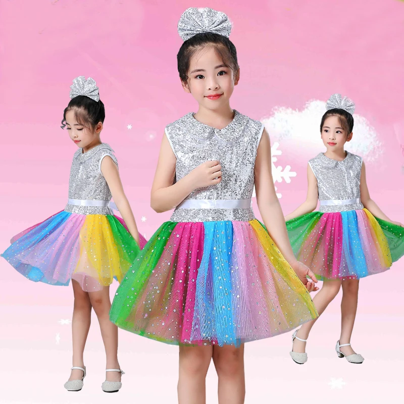 

Детское платье без рукавов с блестками для джазовых танцев; Одежда для девочек; Яркие вечерние платья; Костюм для сцены