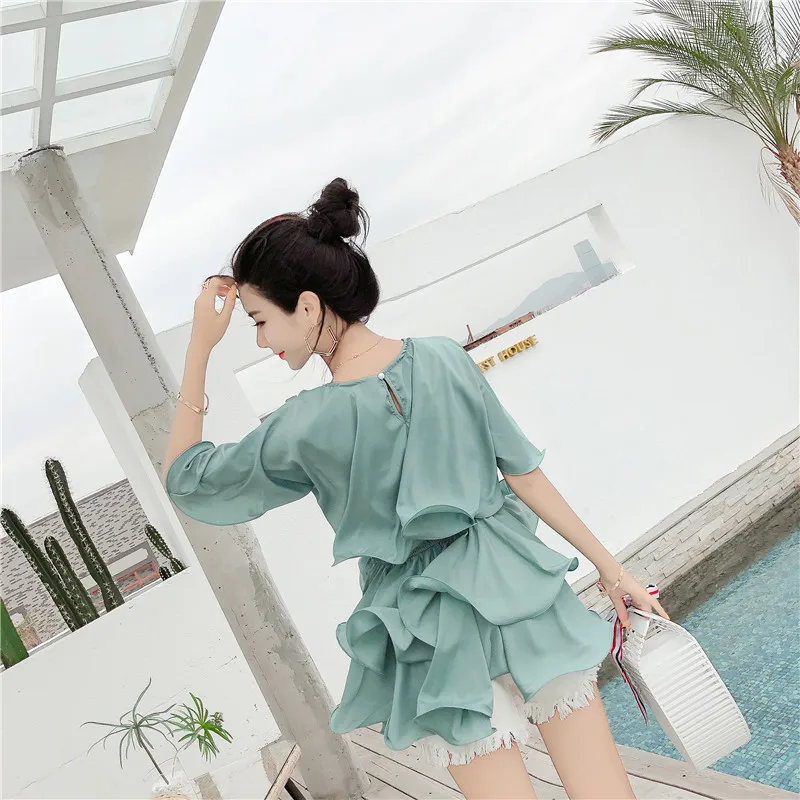 

butterfly sleeve o-neck white England style summer ruffles loose ladies tops Women's Clothing high quality fashion brand Shirts