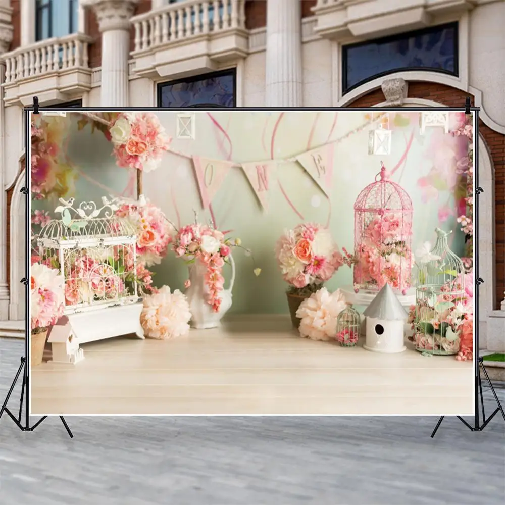 Виниловый фон для фотосъемки Yeele с изображением розовых цветов интерьера детской