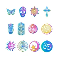 24pcs colorful stainless steel filigree owl butterfly pendants stamping blade cross charm earring necklace diy jewelry making