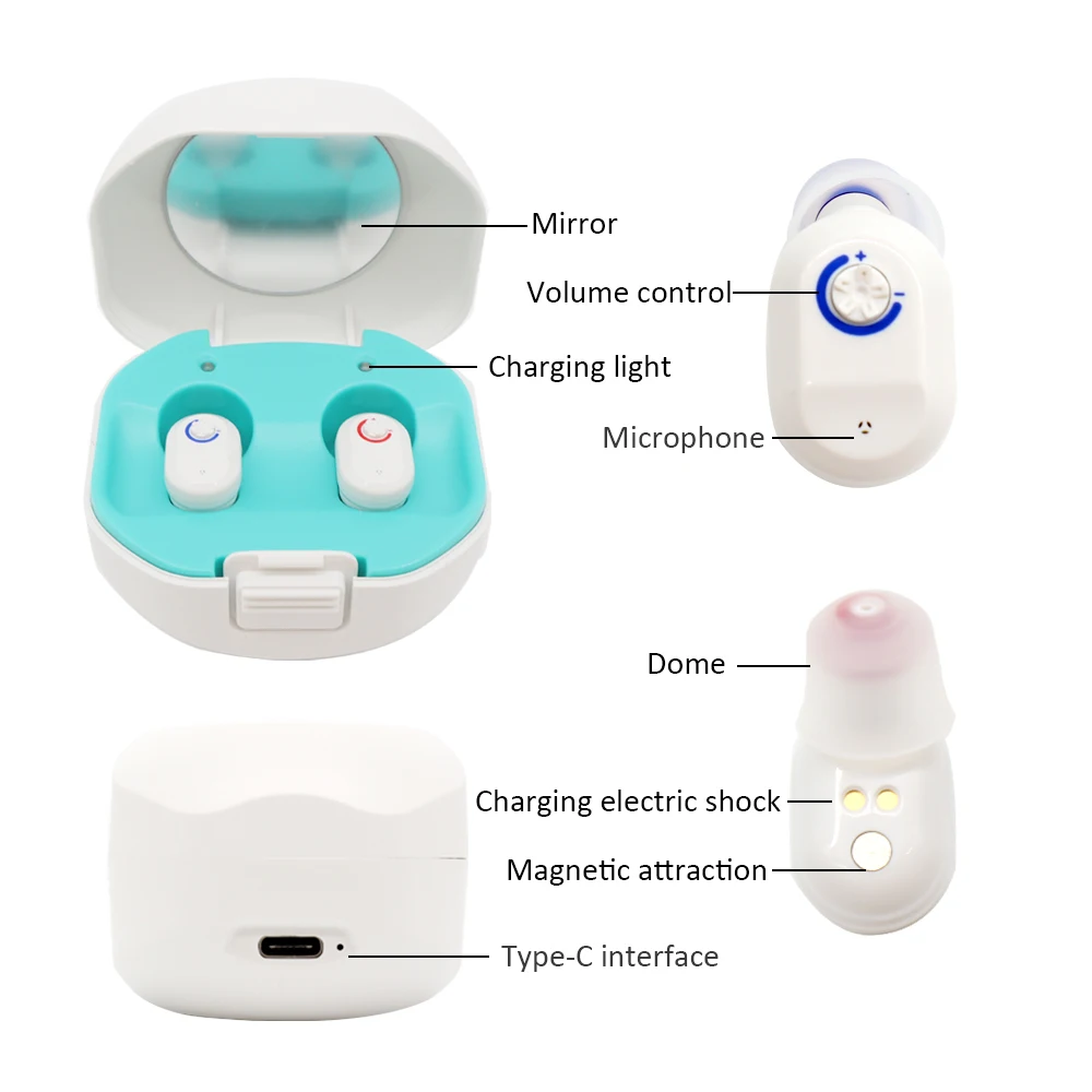 Заряжаемый слуховой аппарат мини-размера 1 пара невидимые наушники с зарядным