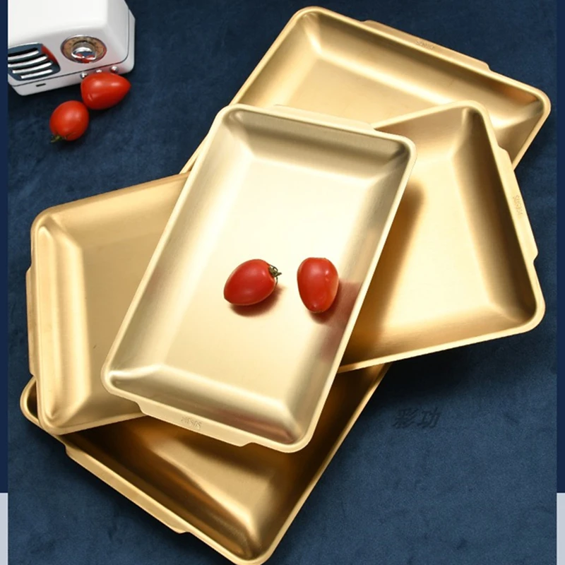 Прямоугольный утолщенный поднос из нержавеющей стали золотые тарелки для