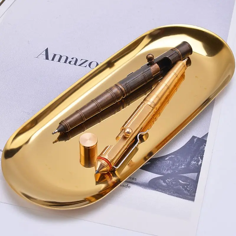 

Solid Brass Gel Ink Pen Retro Bamboo Node Bolt Action Writing Tool School Office Stationery Supplies