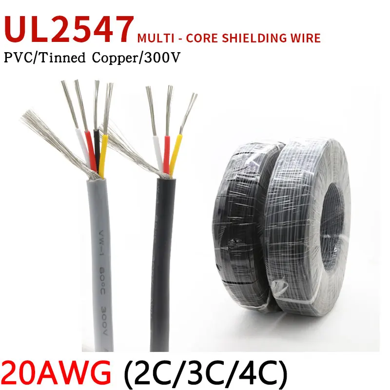 

10m 20AWG UL2547 Tinned Copper Shielded Wire 2 3 4 Cores PVC Insulated Cable Amplifier Audio Signal Headphone Control Line