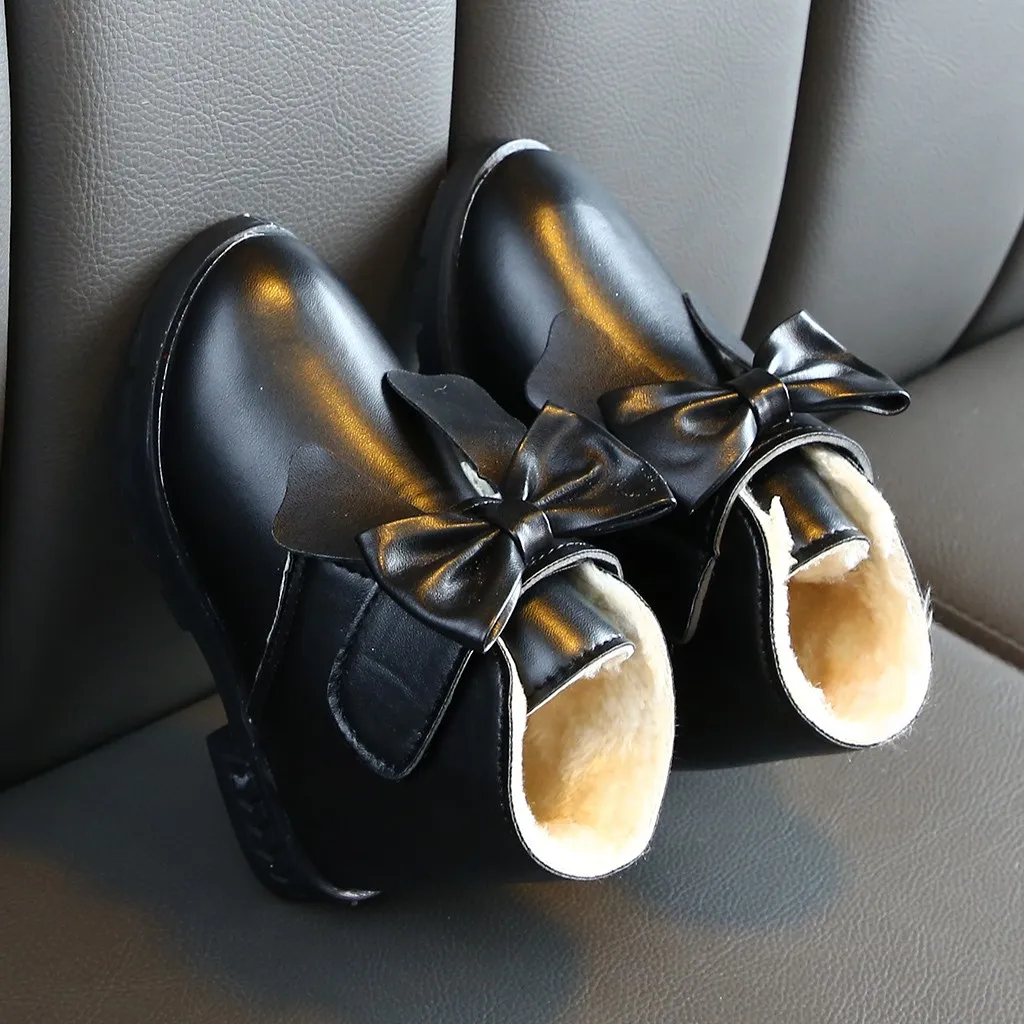 Детская кожаная обувь SAGACE зимняя теплая принцессы с бантом для девочек модная