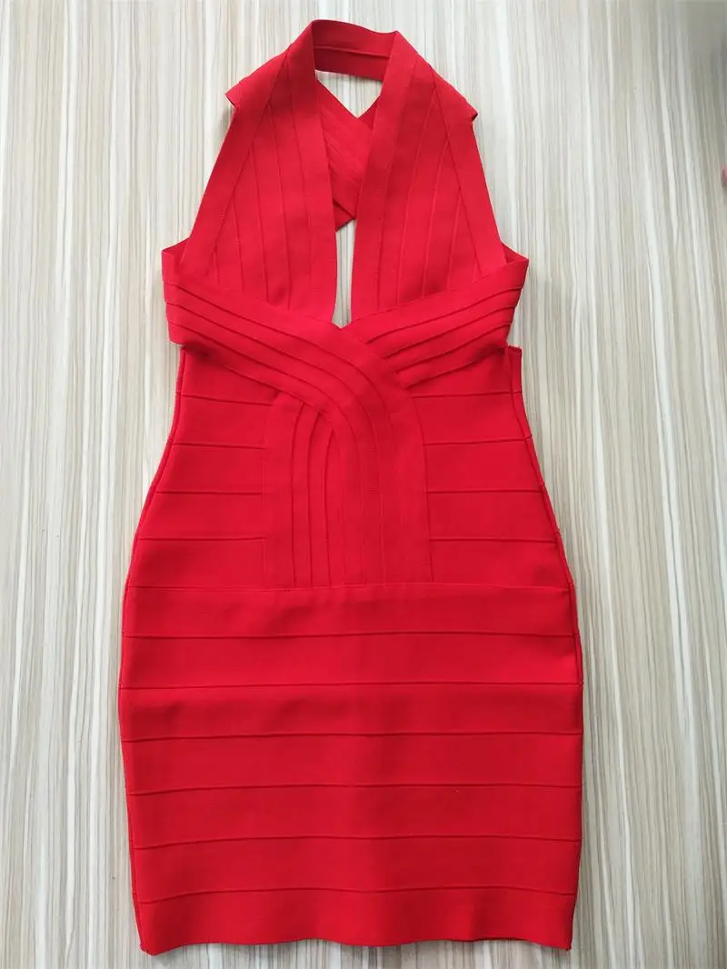Летнее женское платье с открытой спиной красное сексуальное Бандажное глубоким