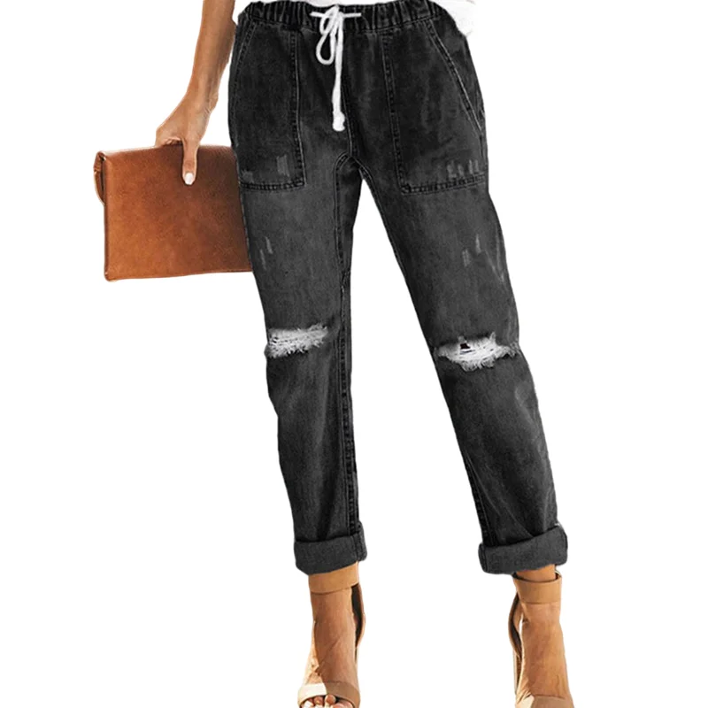 

2021 Summer Women's High Waist Retro Ripped Straight Jeans Fashion Casual Street Trendy Frayed Tie Dye Stitching Boutique Jeans