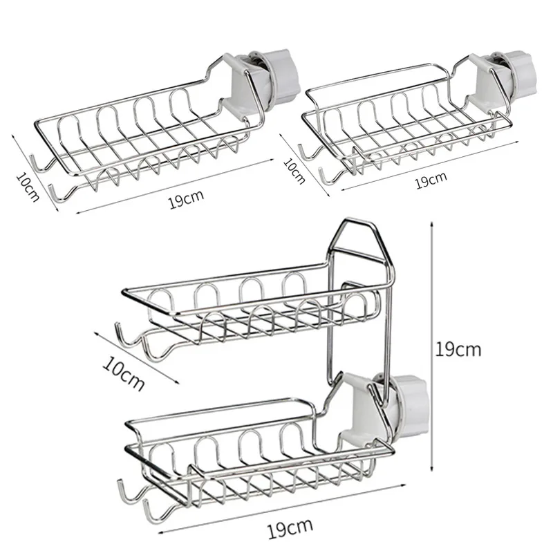

Stainless Steel Kitchen Sink Storage Rack Bathroom Faucet Drain Shelf Sponge Dishcloth Towel Racks Countertop Sundries Organizer