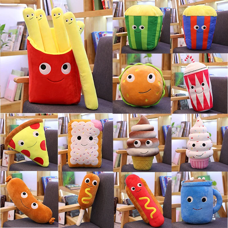 

simulation cute Hamburger Food Toy Sausage Drink Pizza Golden Chips Emoticon Snack Plush Toy Decor Food Pillow special Kids Gift