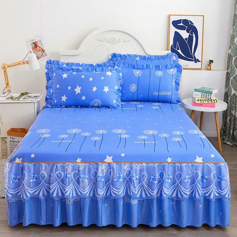 

3 Pcs Bed Skirt Set with Pillow Covers Lace Bedspread on the Bed Queen King Size Anti Silp Bed Linen Cotton Home Textiles