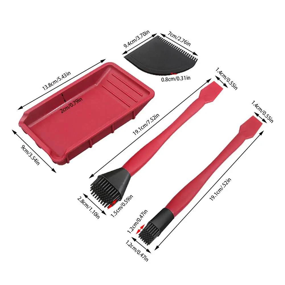 

4PCS Woodworking Glue Tools Kit Soft Silicone Wide Brush Narrow Brush Thin Blade Shovel Flat Scraper Glue Tray Wood Gluing